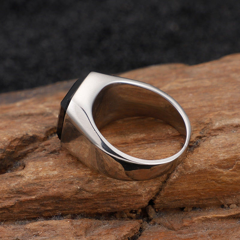 Black Gemstone Steel Signet Ring