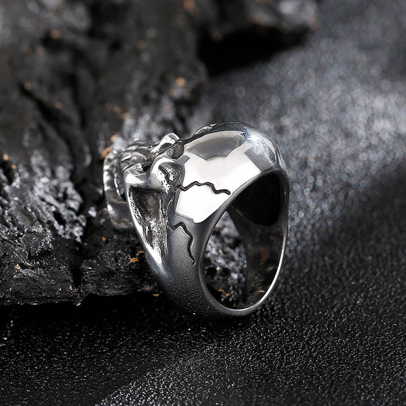 Cracked Skull Steel Signet Ring