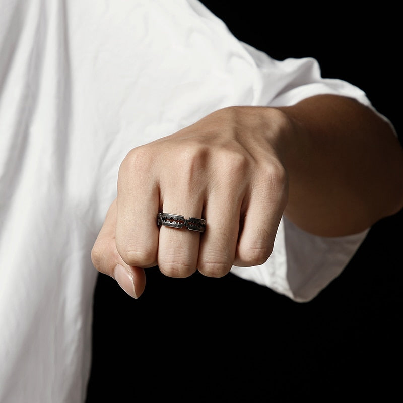 Blackened Steel Razor Blade Ring