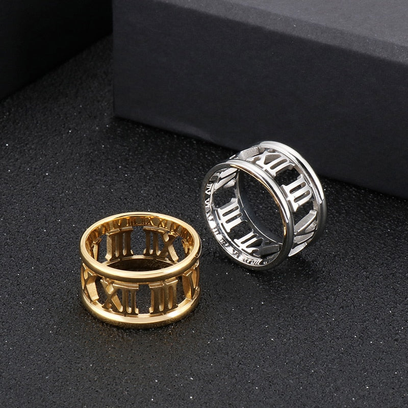 Laser-Cut Roman Numeral Statement Ring