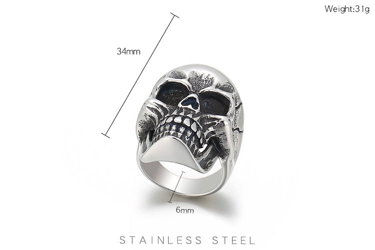Cracked Skull Steel Signet Ring