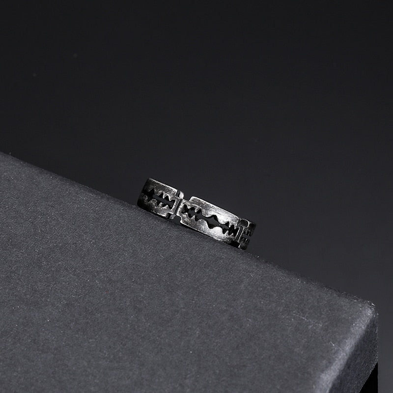 Blackened Steel Razor Blade Ring