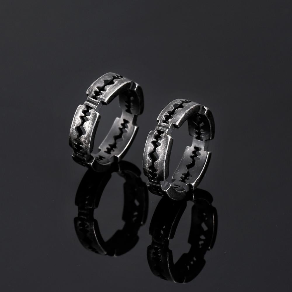 Blackened Steel Razor Blade Ring
