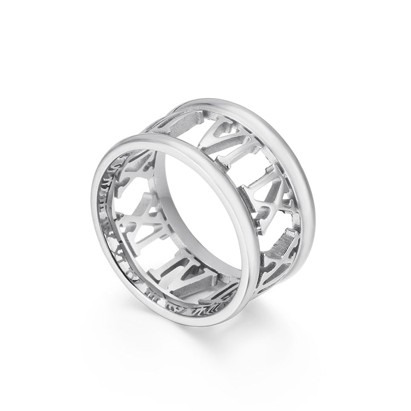 Laser-Cut Roman Numeral Statement Ring