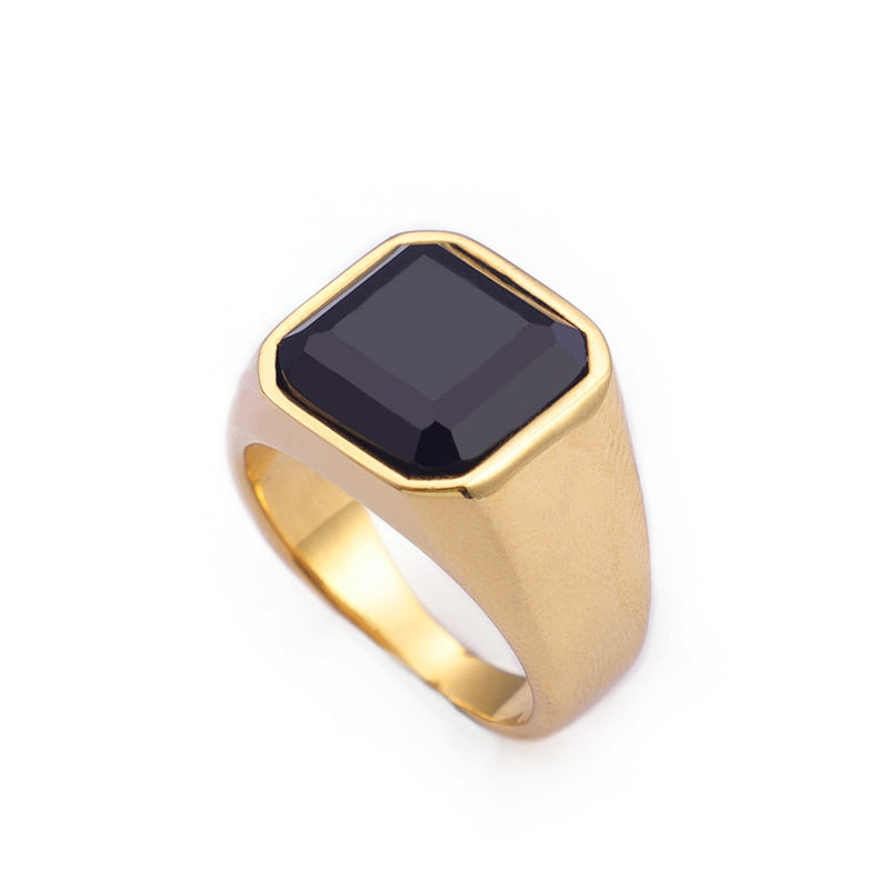 Black Gemstone Steel Signet Ring
