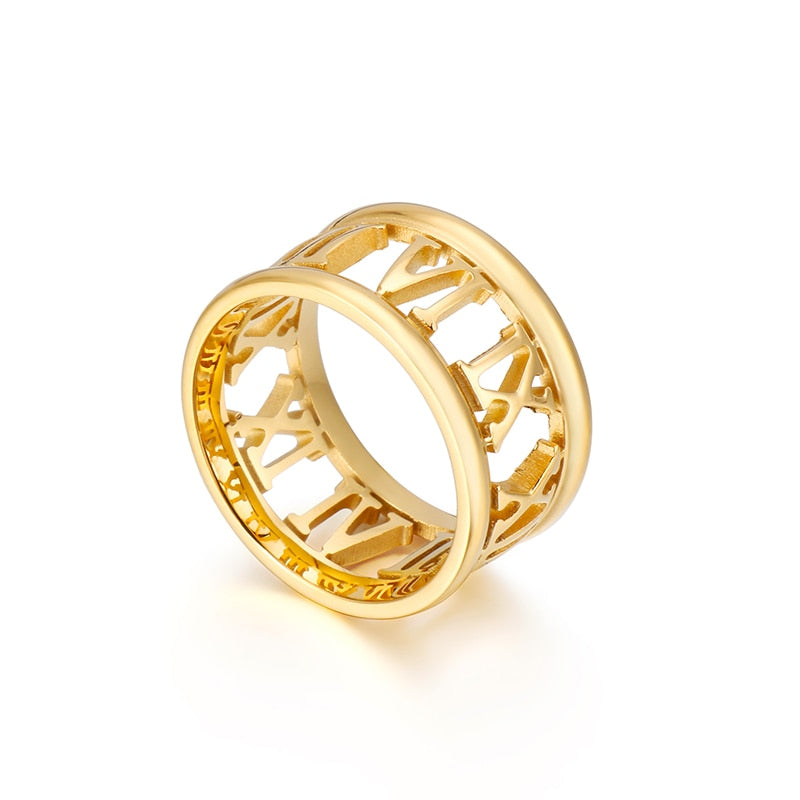 Laser-Cut Roman Numeral Statement Ring
