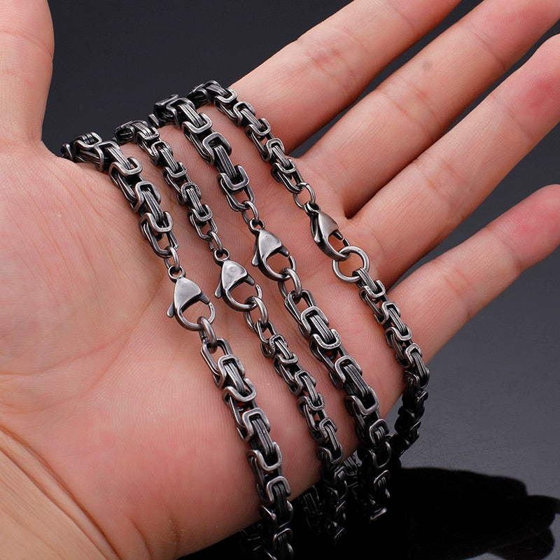 Black Titanium Steel Thinset Byzantium Chain Necklace