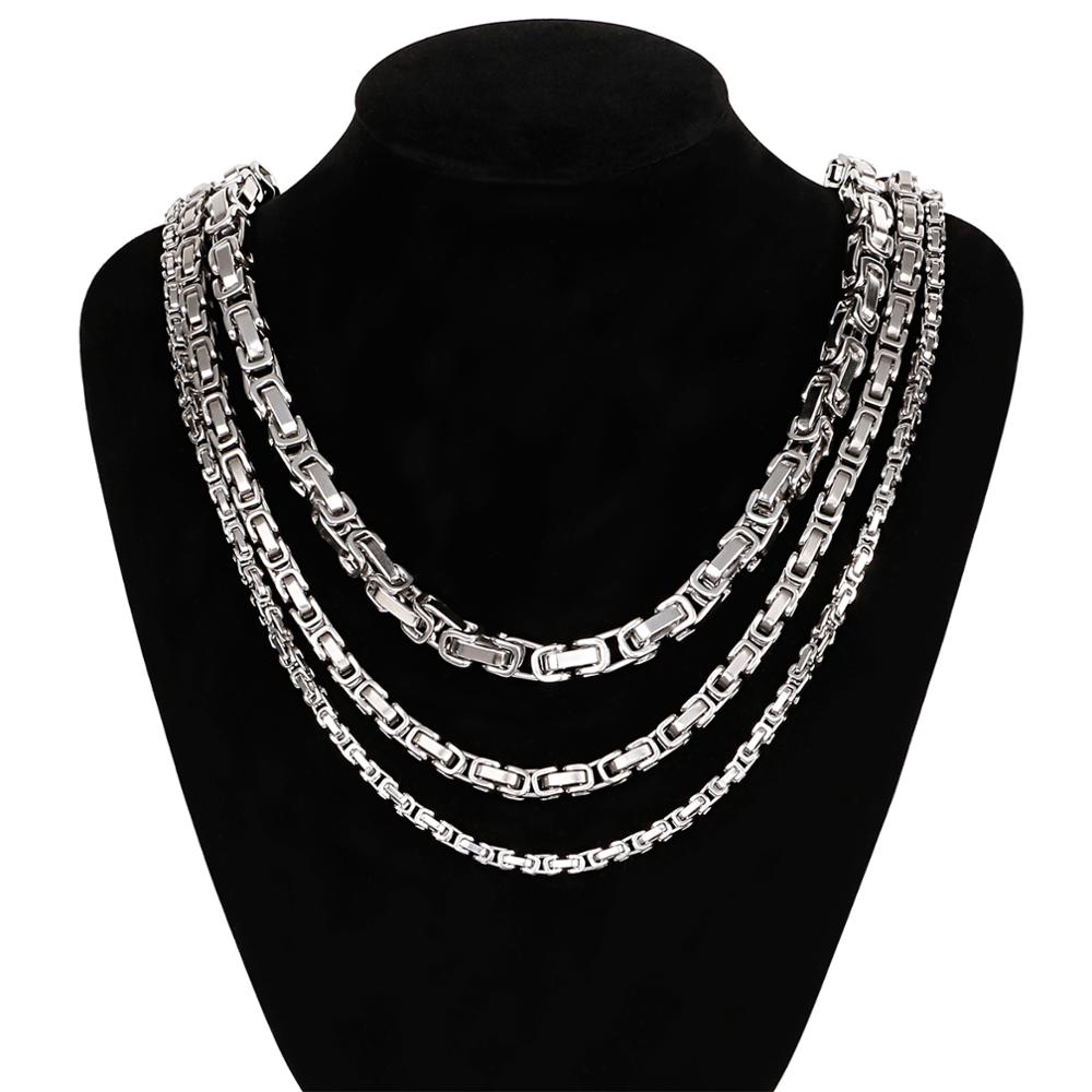 Bright Steel Box Chain Byzantine Chain Necklace