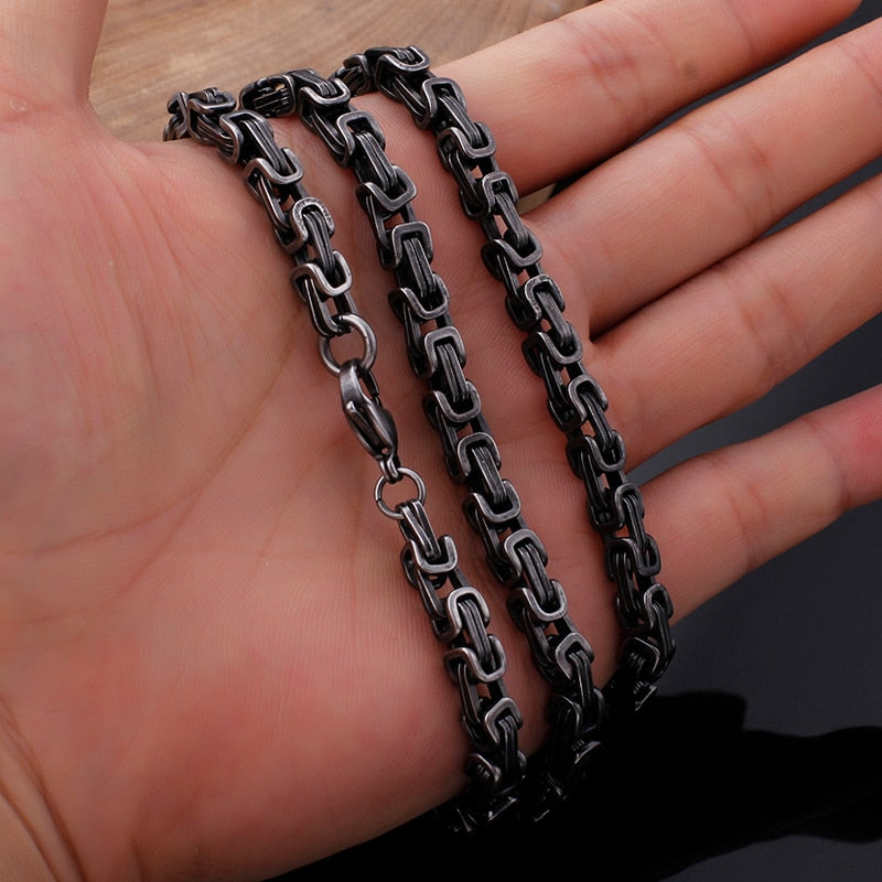 Black Titanium Steel Thinset Byzantium Chain Necklace