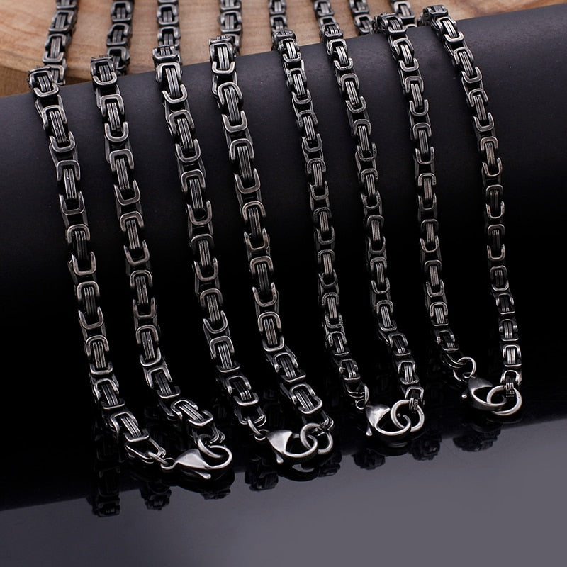Black Titanium Steel Thinset Byzantium Chain Necklace