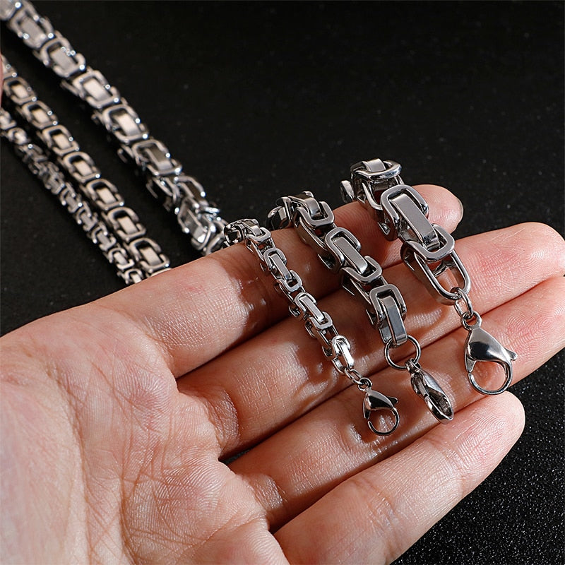 Bright Steel Box Chain Byzantine Chain Necklace