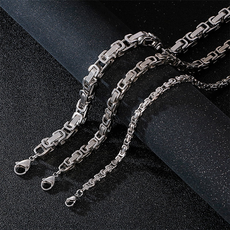 Bright Steel Box Chain Byzantine Chain Necklace