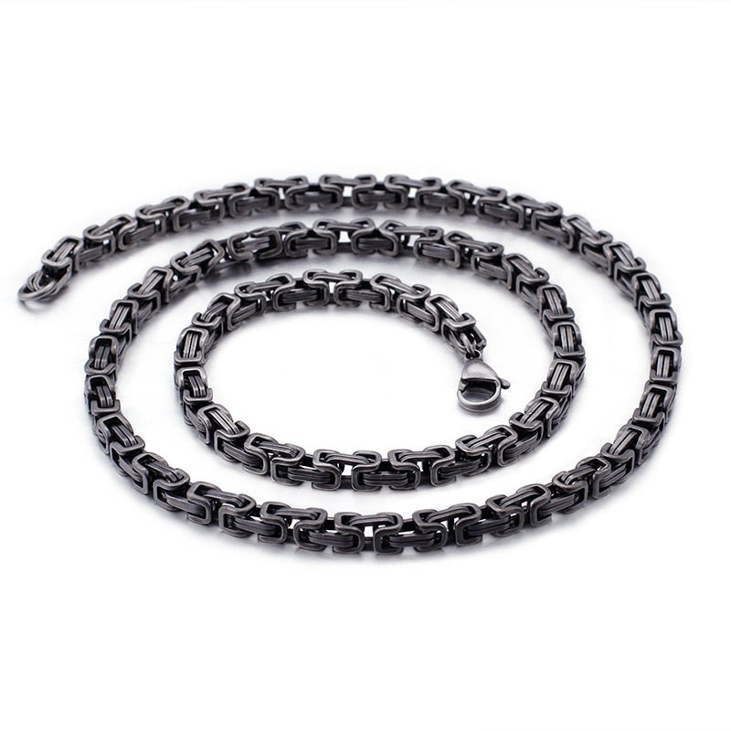Black Titanium Steel Thinset Byzantium Chain Necklace