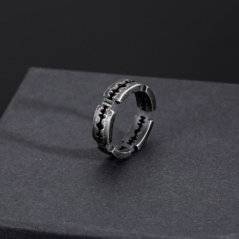 Blackened Steel Razor Blade Ring