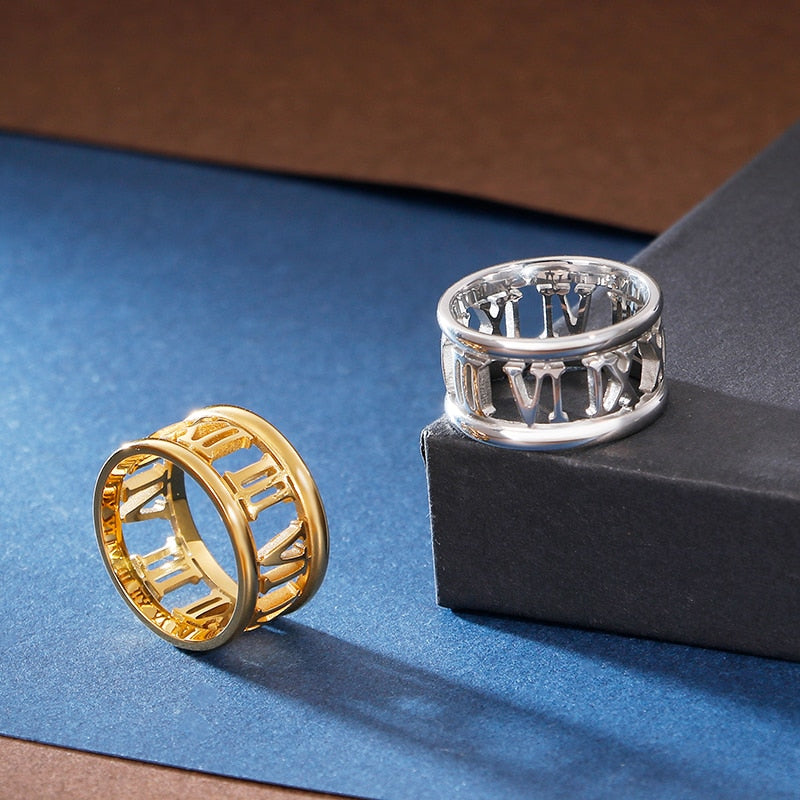 Laser-Cut Roman Numeral Statement Ring
