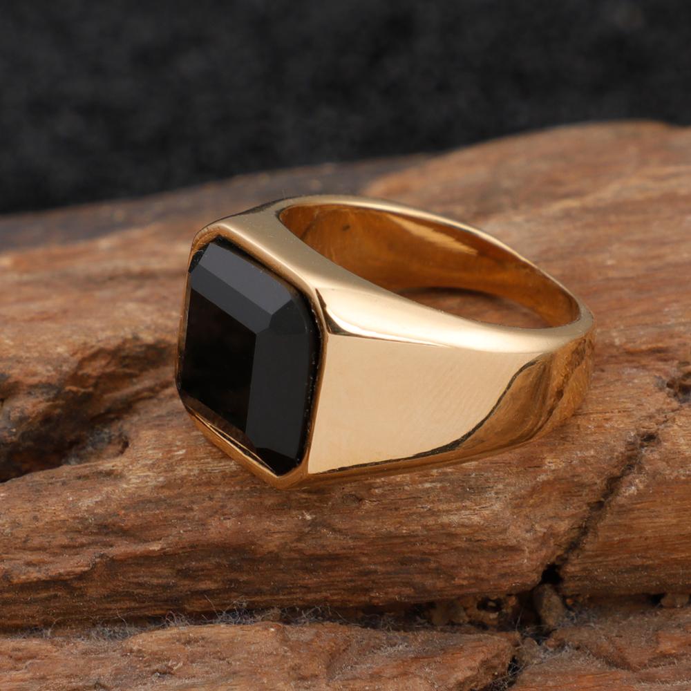Black Gemstone Steel Signet Ring