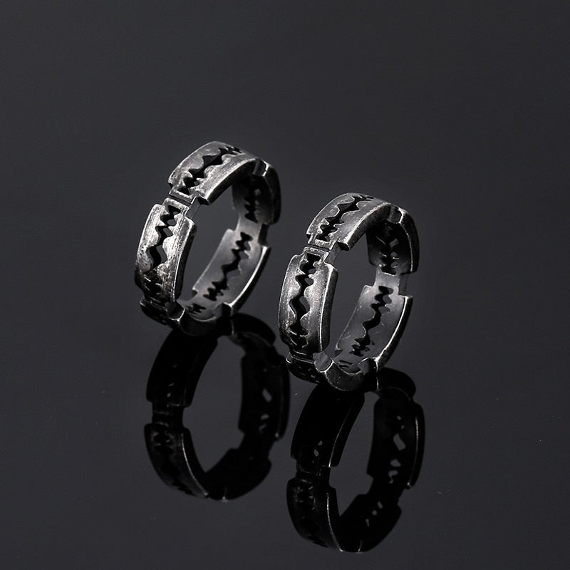Blackened Steel Razor Blade Ring