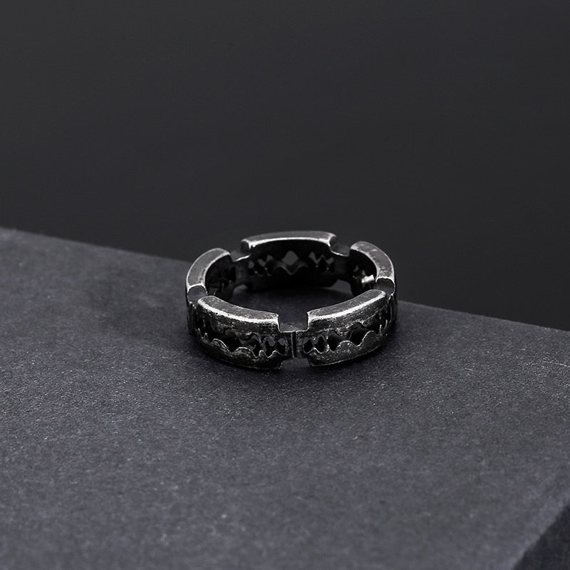 Blackened Steel Razor Blade Ring