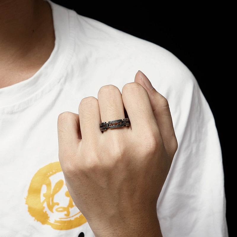 Blackened Steel Razor Blade Ring