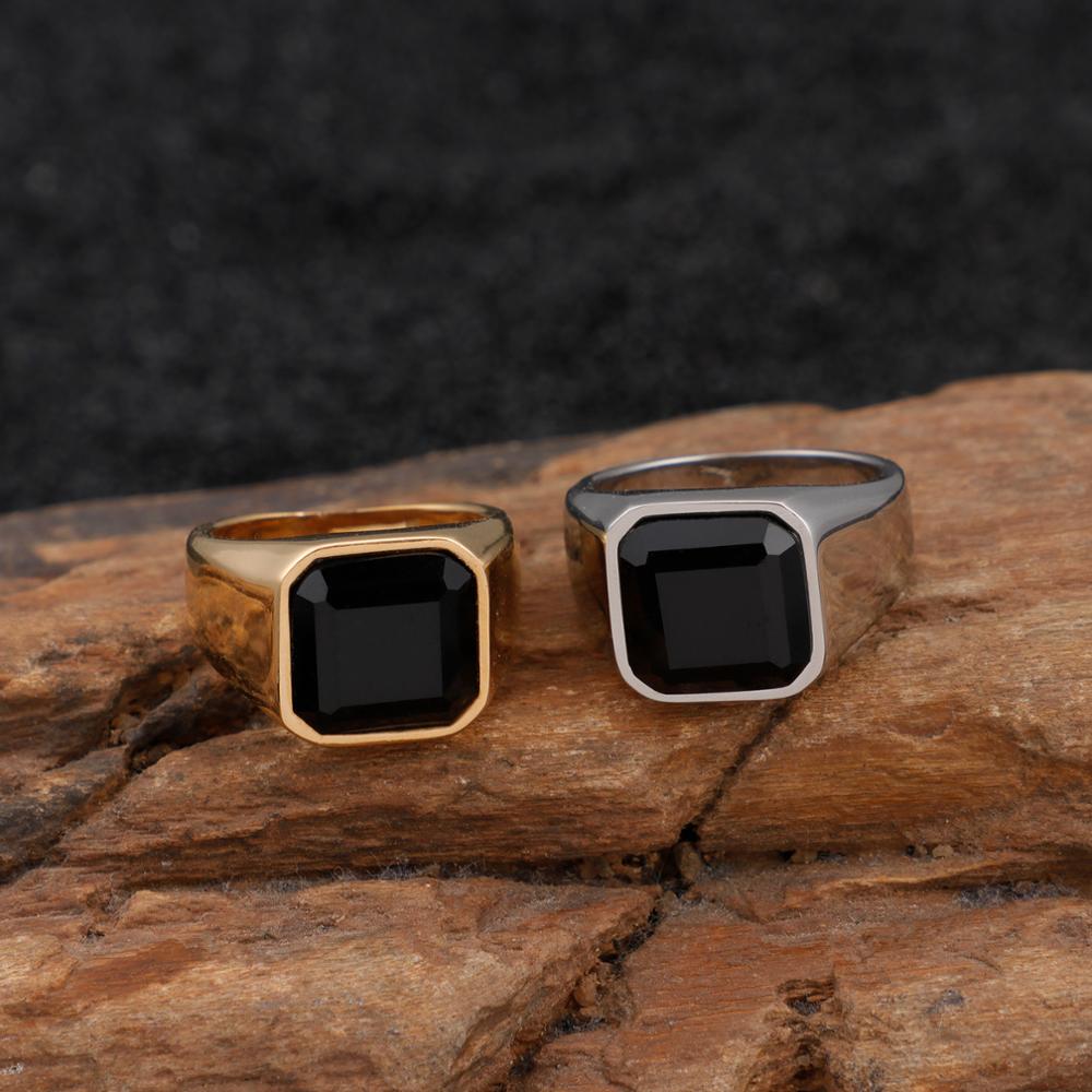 Black Gemstone Steel Signet Ring