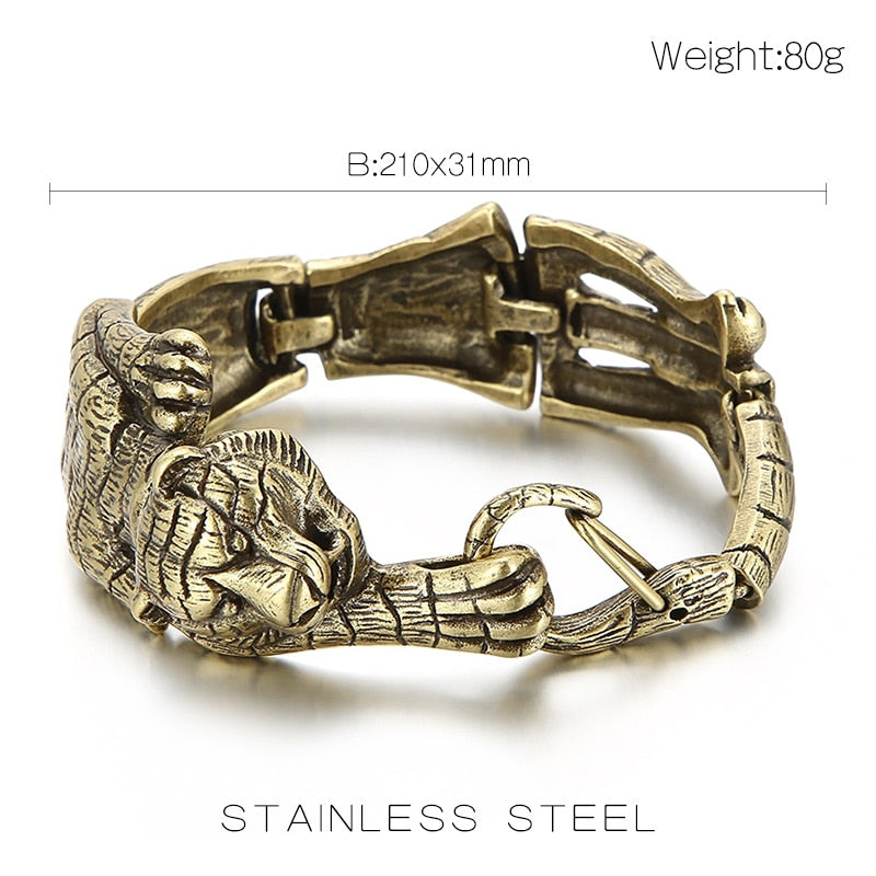 Antiqued Gold Segmented Tiger Totem Bracelet