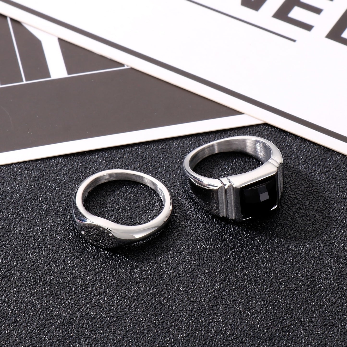 Couple's Matching Sleek Siver-Cast Ring Set
