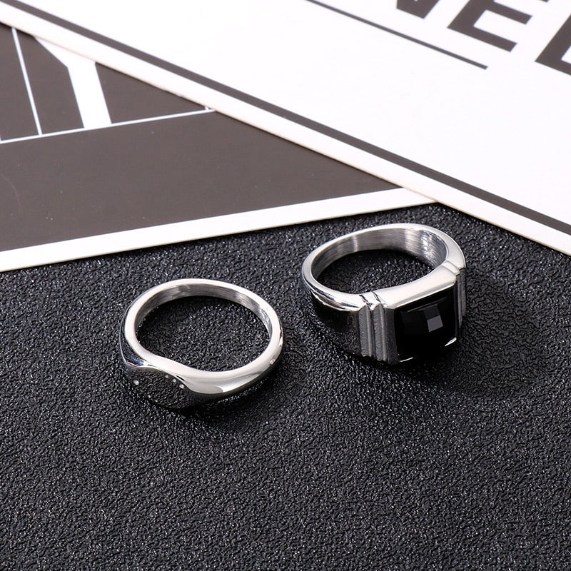 Couple's Matching Sleek Siver-Cast Ring Set