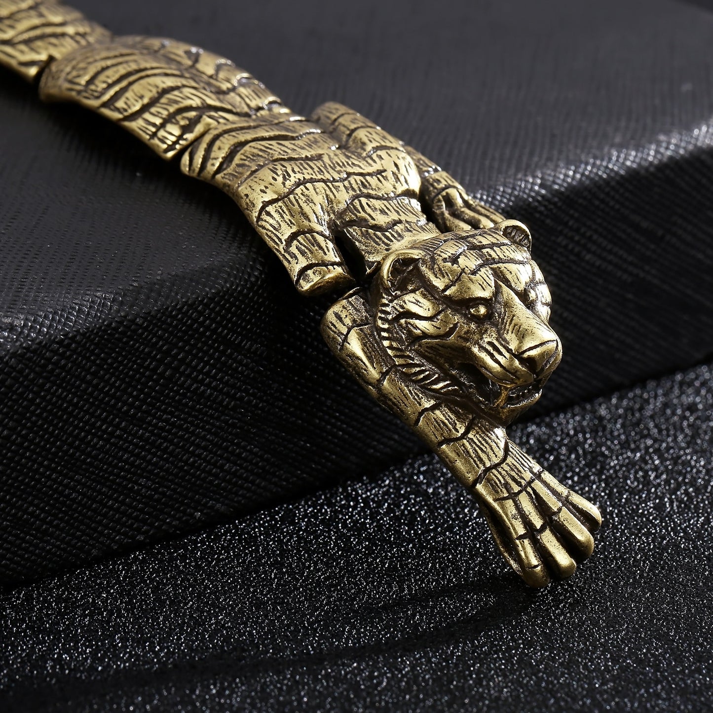 Antiqued Gold Segmented Tiger Totem Bracelet