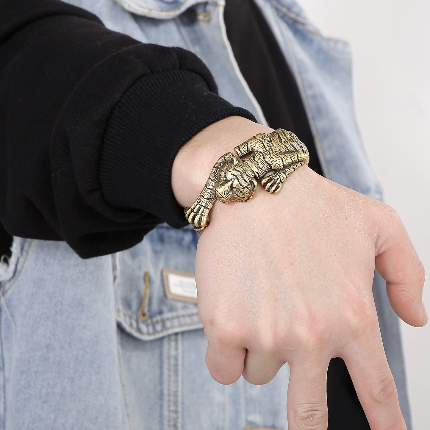 Antiqued Gold Segmented Tiger Totem Bracelet