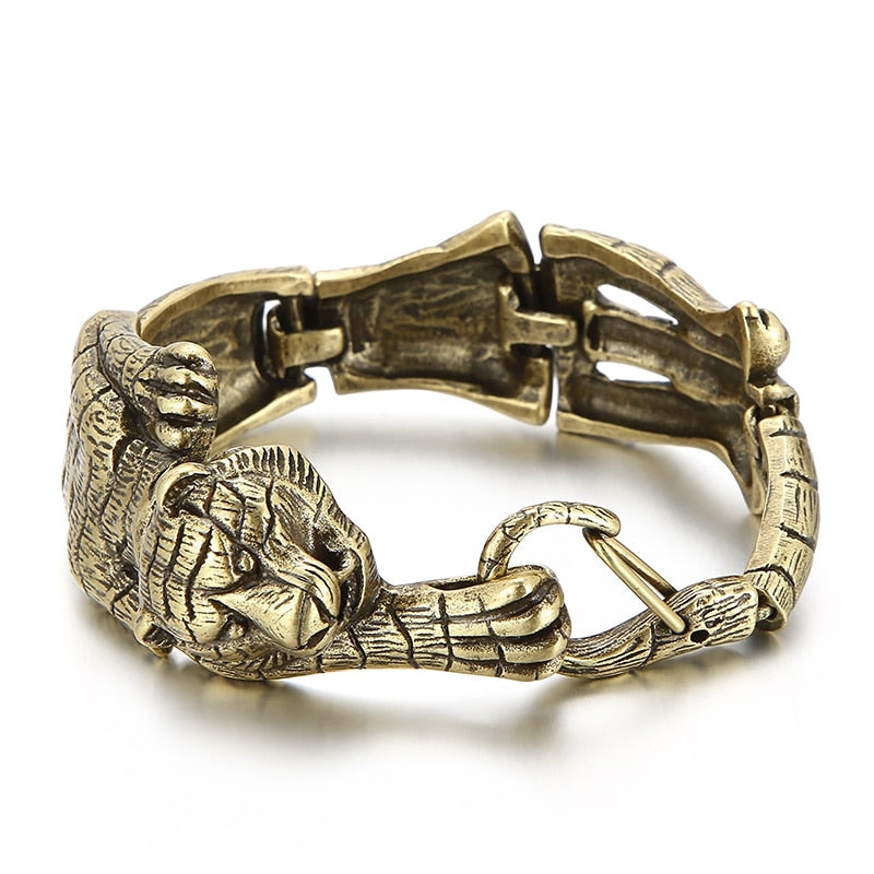 Antiqued Gold Segmented Tiger Totem Bracelet