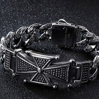 Maltese Cross Engraved Cuban Chain Bracelet