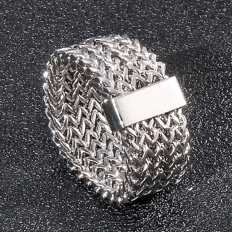 Woven Chain Mail Triple Strand Statement Ring