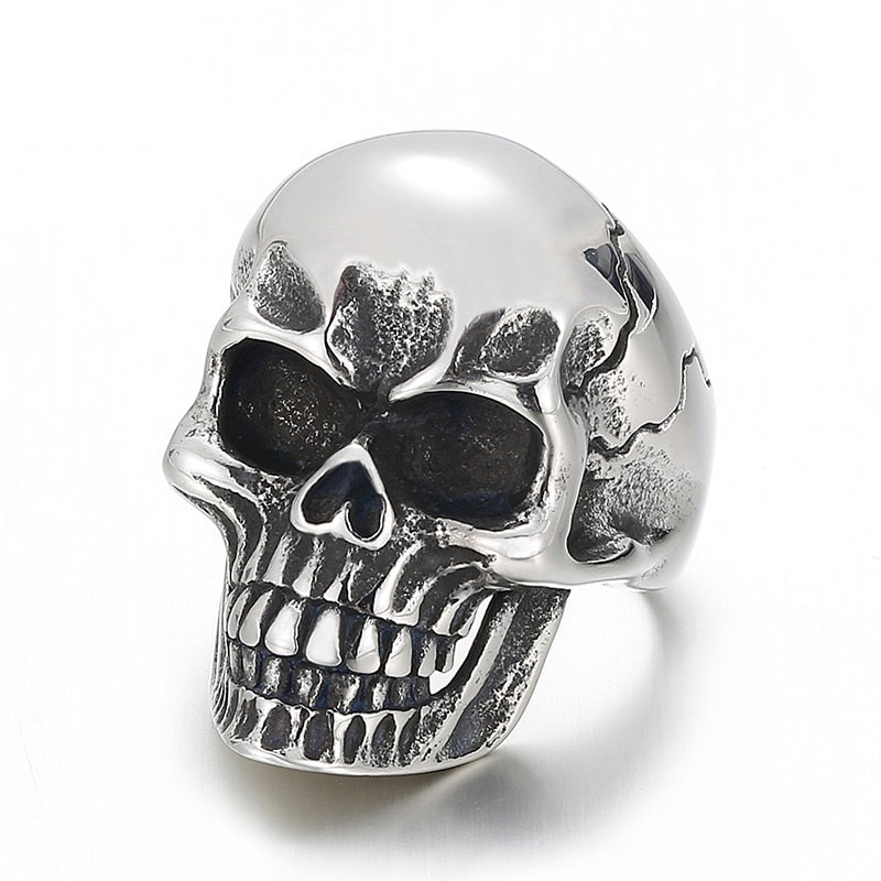 Cracked Skull Steel Signet Ring