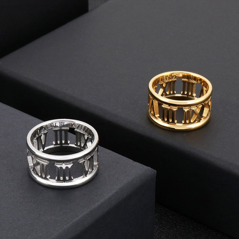 Laser-Cut Roman Numeral Statement Ring