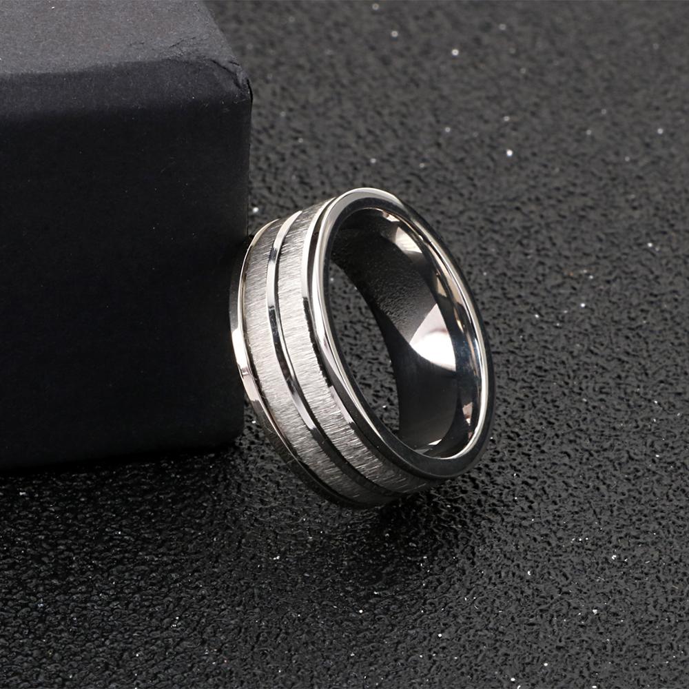 High Polish Groove Contrast Statement Ring