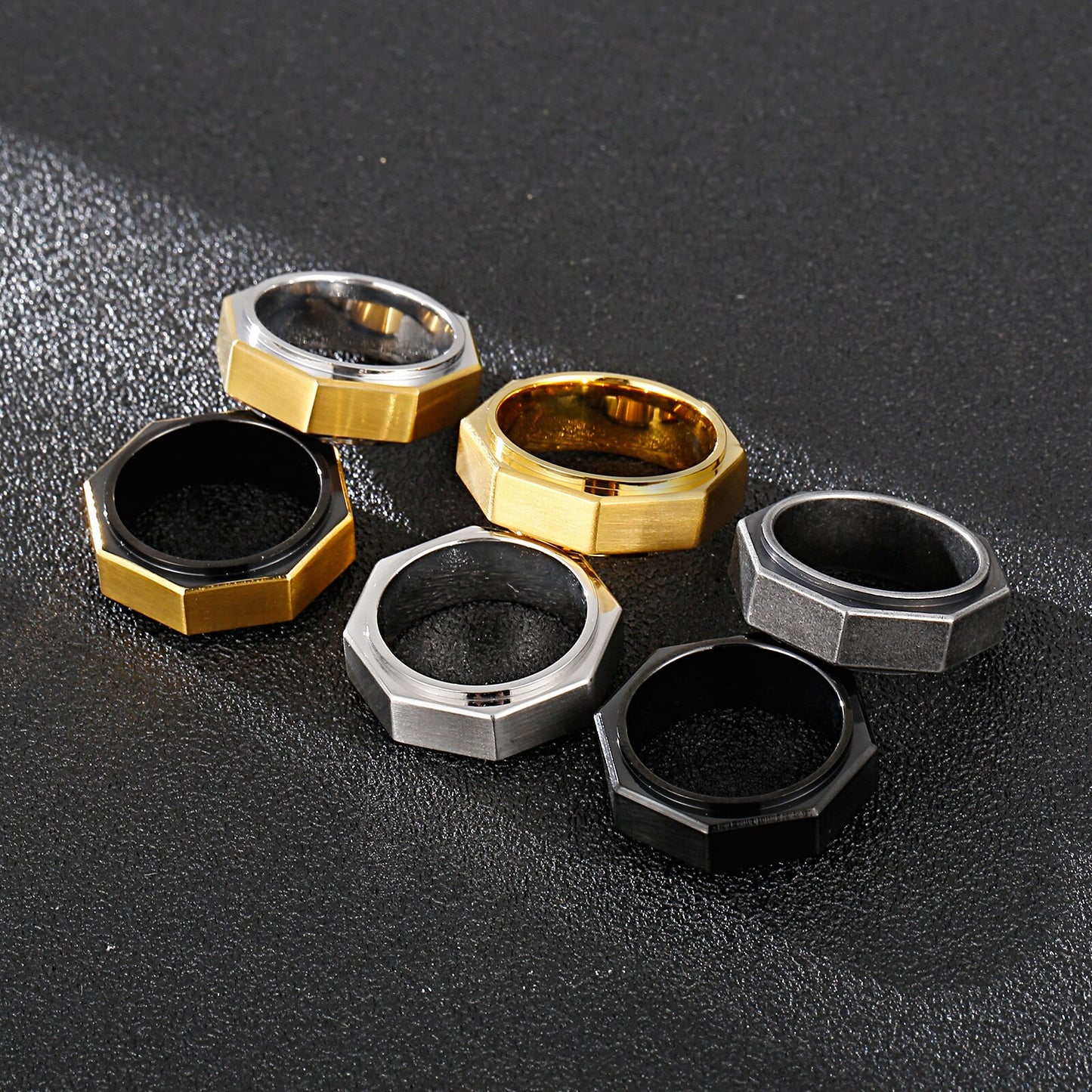 Octagonal Nut Screw Hardware Signet Ring