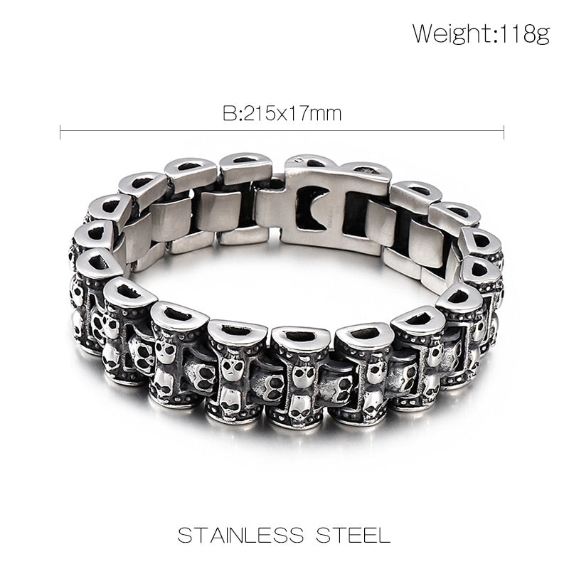 Heavy Metal Skull-Paved Ultra-Smooth Steel Bracelet