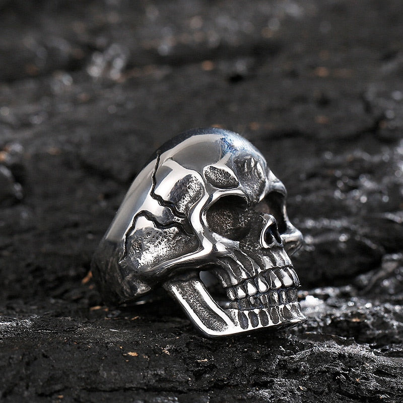 Cracked Skull Steel Signet Ring