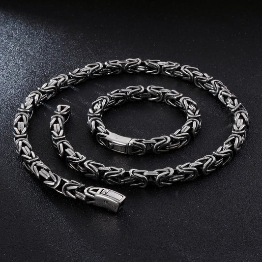 Heavy Toggle Clasp Modern Byzantine Chain Necklace and Bracelet Set