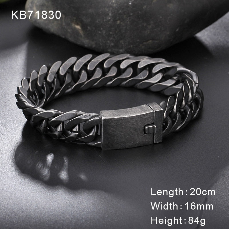 Black Steel Tab Closure Cuban Chain Bracelet