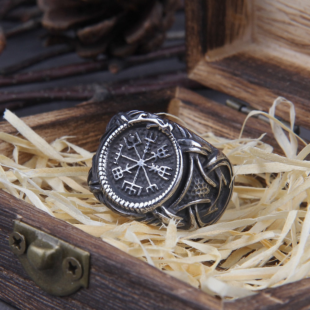 Vegvisir Jormungandr Knotwork Ring in Black, Silver, Gold, and More