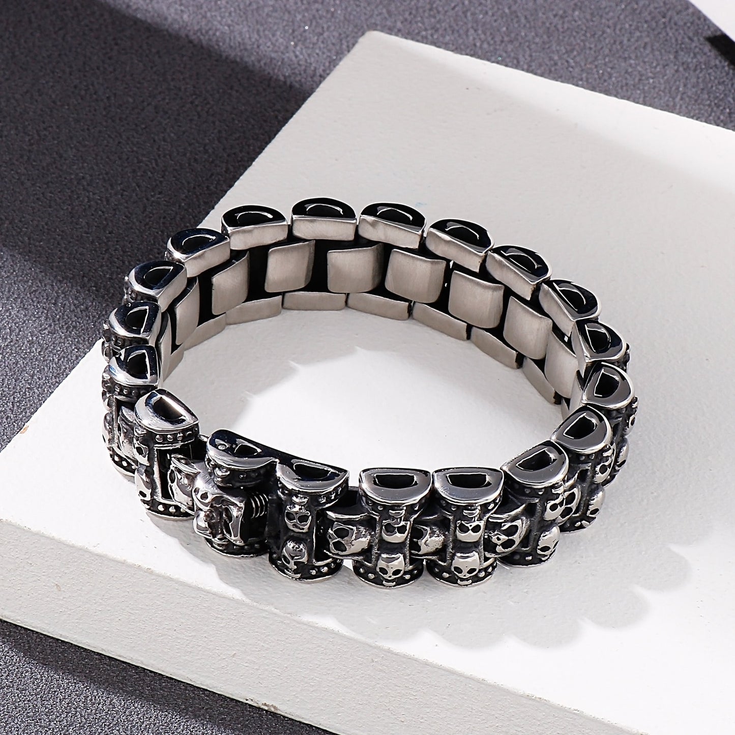 Heavy Metal Skull-Paved Ultra-Smooth Steel Bracelet