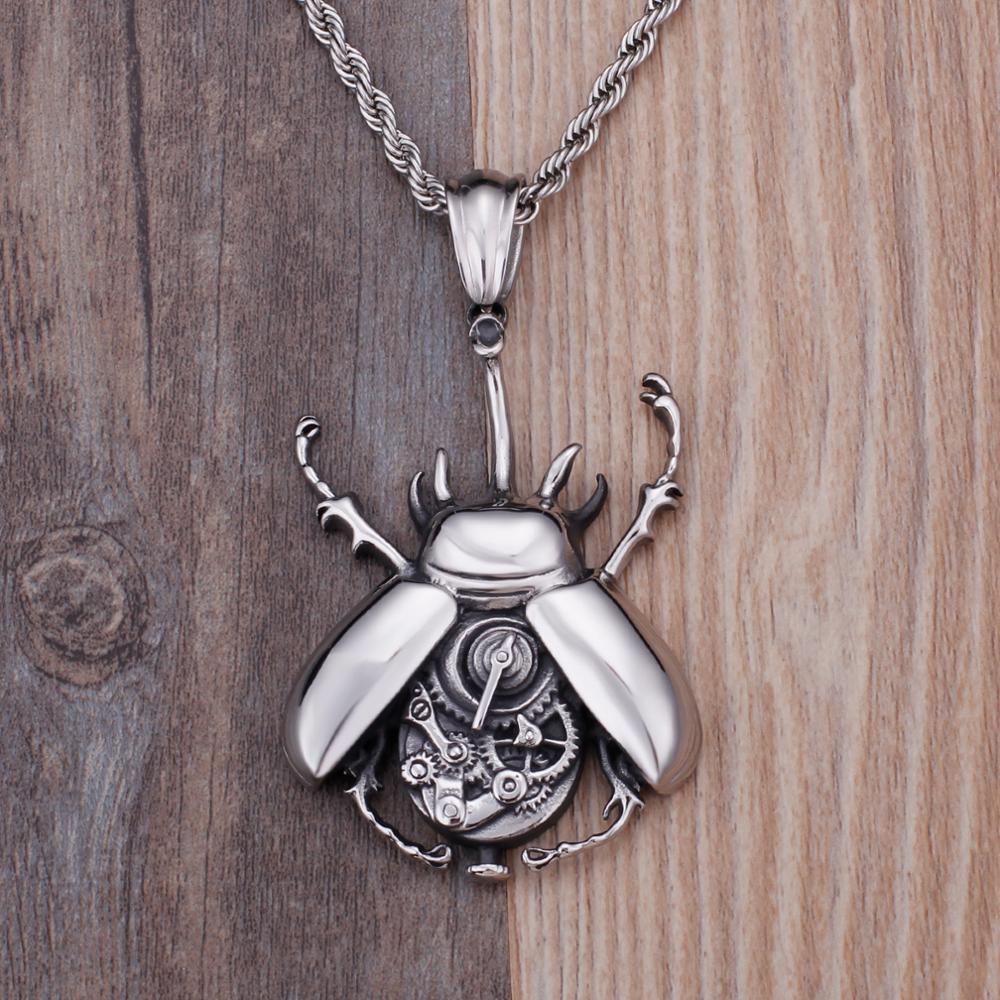 Clockwork Beetle Steampunk Pendant Necklace