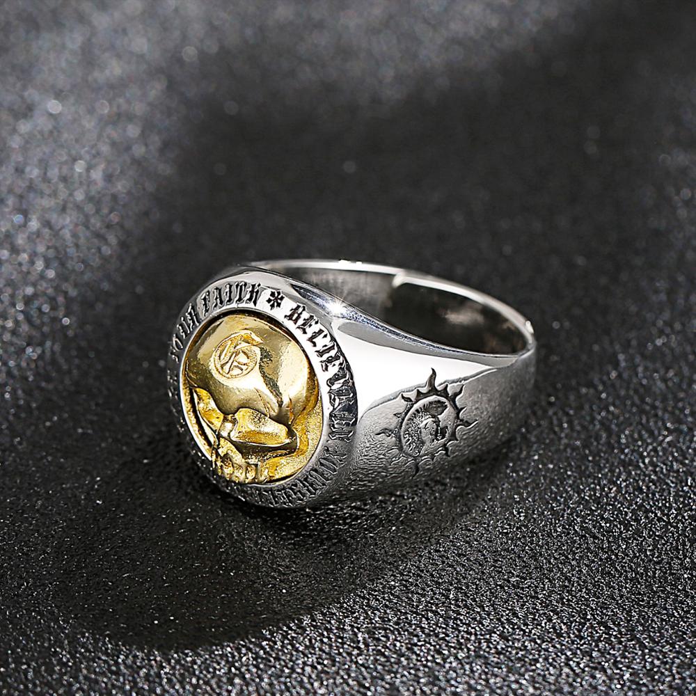 Silver and Gold Rune Skull Signet Ring