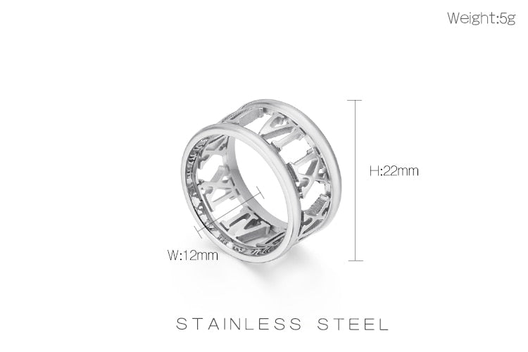 Laser-Cut Roman Numeral Statement Ring