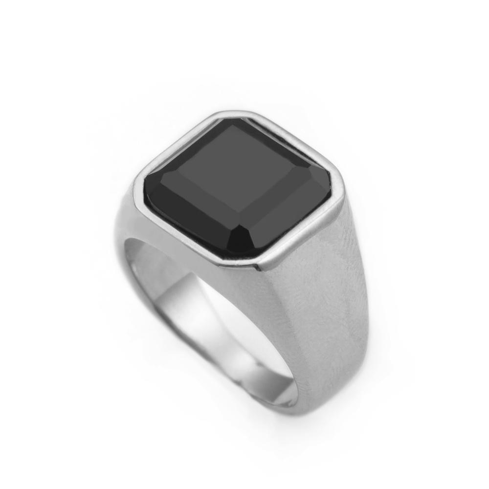 Black Gemstone Steel Signet Ring