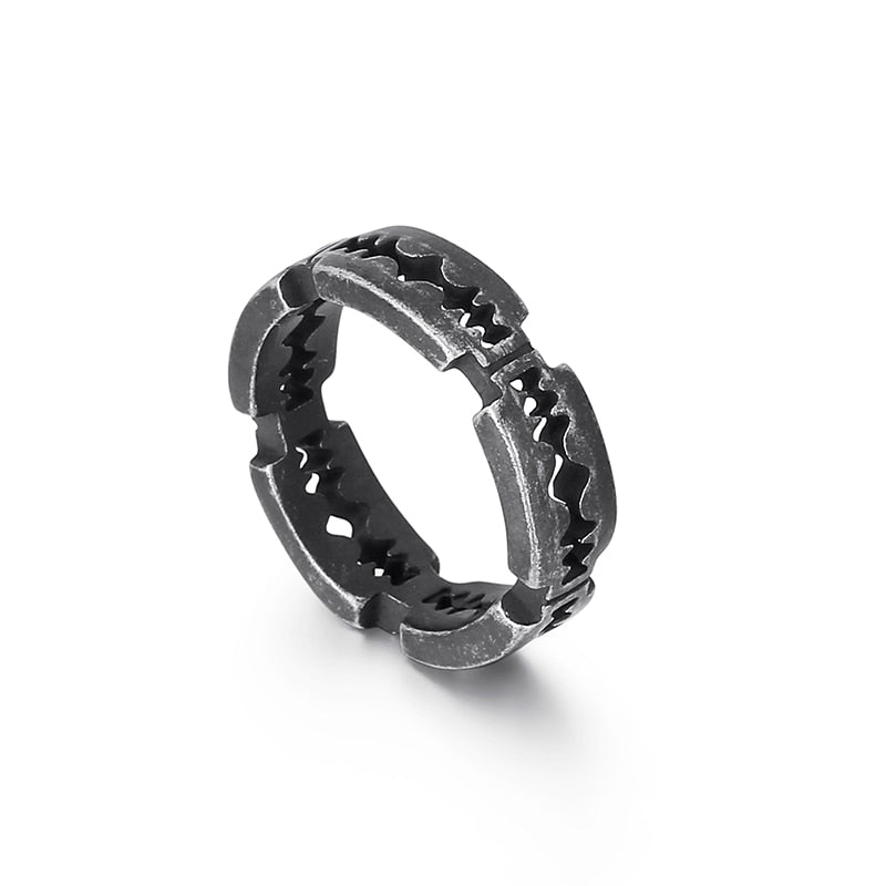 Blackened Steel Razor Blade Ring