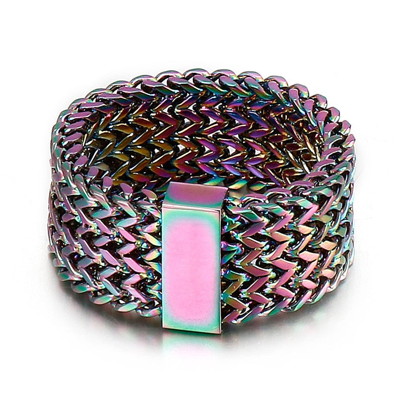 Woven Chain Mail Triple Strand Statement Ring