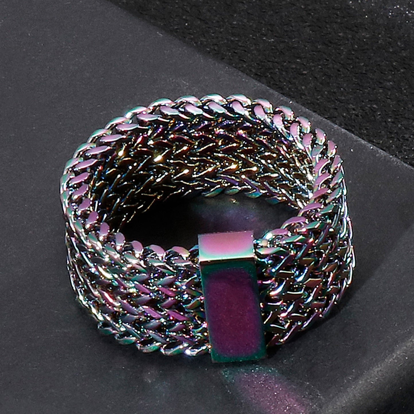 Woven Chain Mail Triple Strand Statement Ring