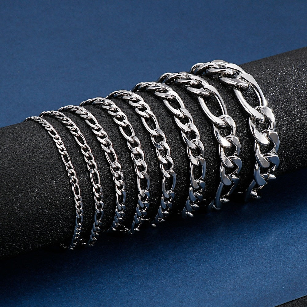 Stately Figaro Chain Steel Bracelet